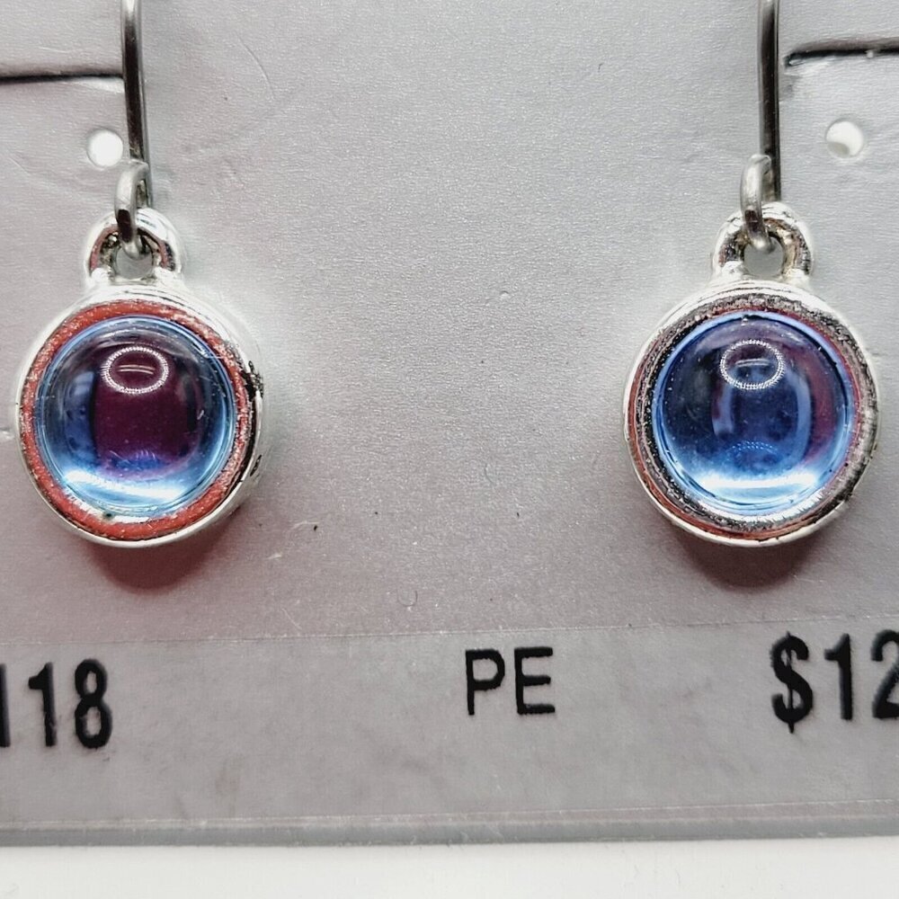 Amanda Smith Faux Gripoix Blue Glass Cabochon Drop Dangle Earrings Silver Tone - Picture 2 of 3